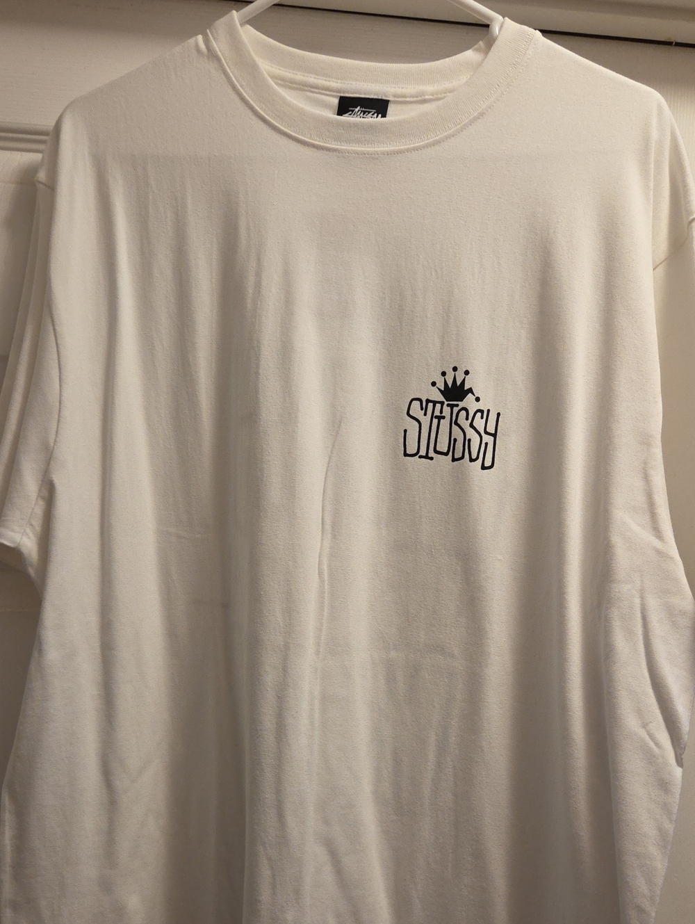 Stussy White Tee with Black Crown Chest Logo